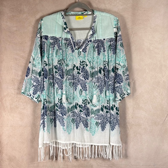 Roller Rabbit Serafina Floral Tunic Dress Womens Medium Fringe Hem Lightweight - Picture 1 of 12